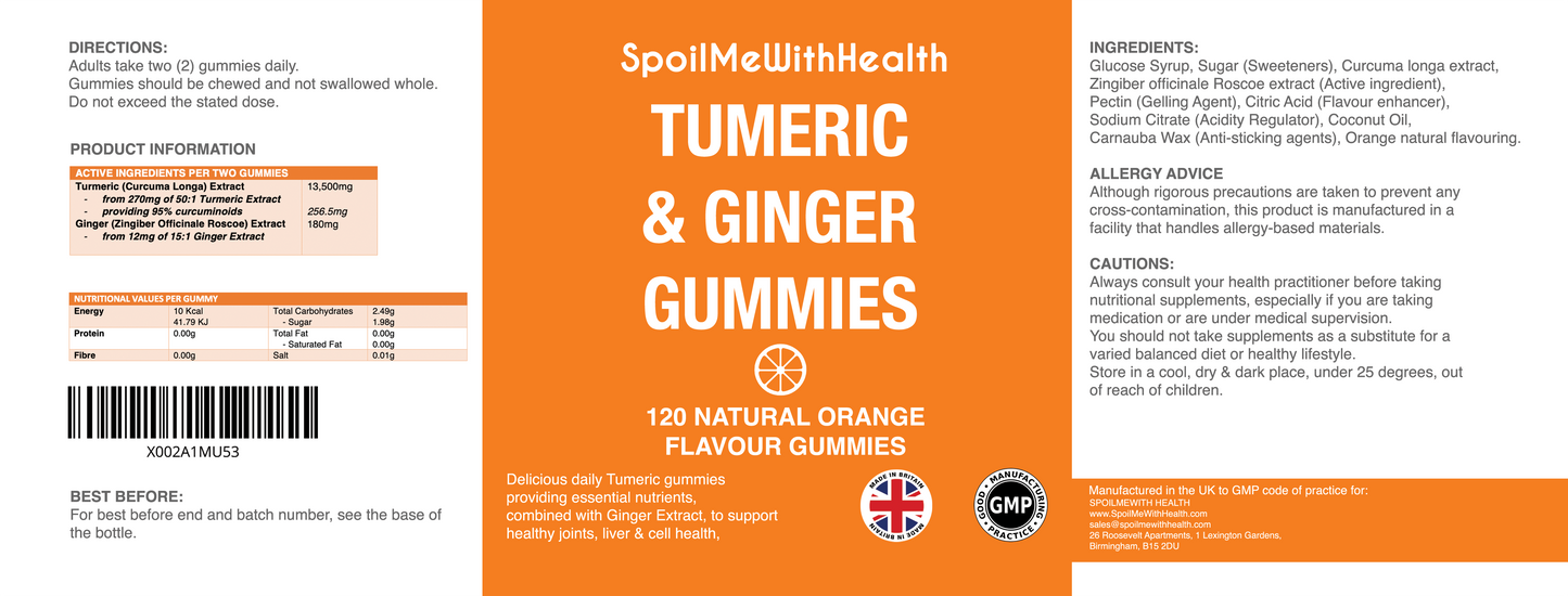 Turmeric & Ginger Gummies | Natural Orange Flavour | Chewable