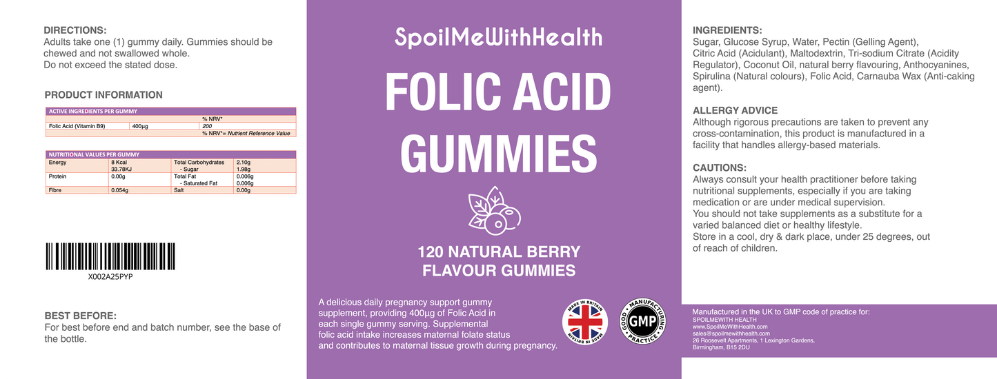 Folic Acid Gummies | Natural Berry Flavour | Chewable