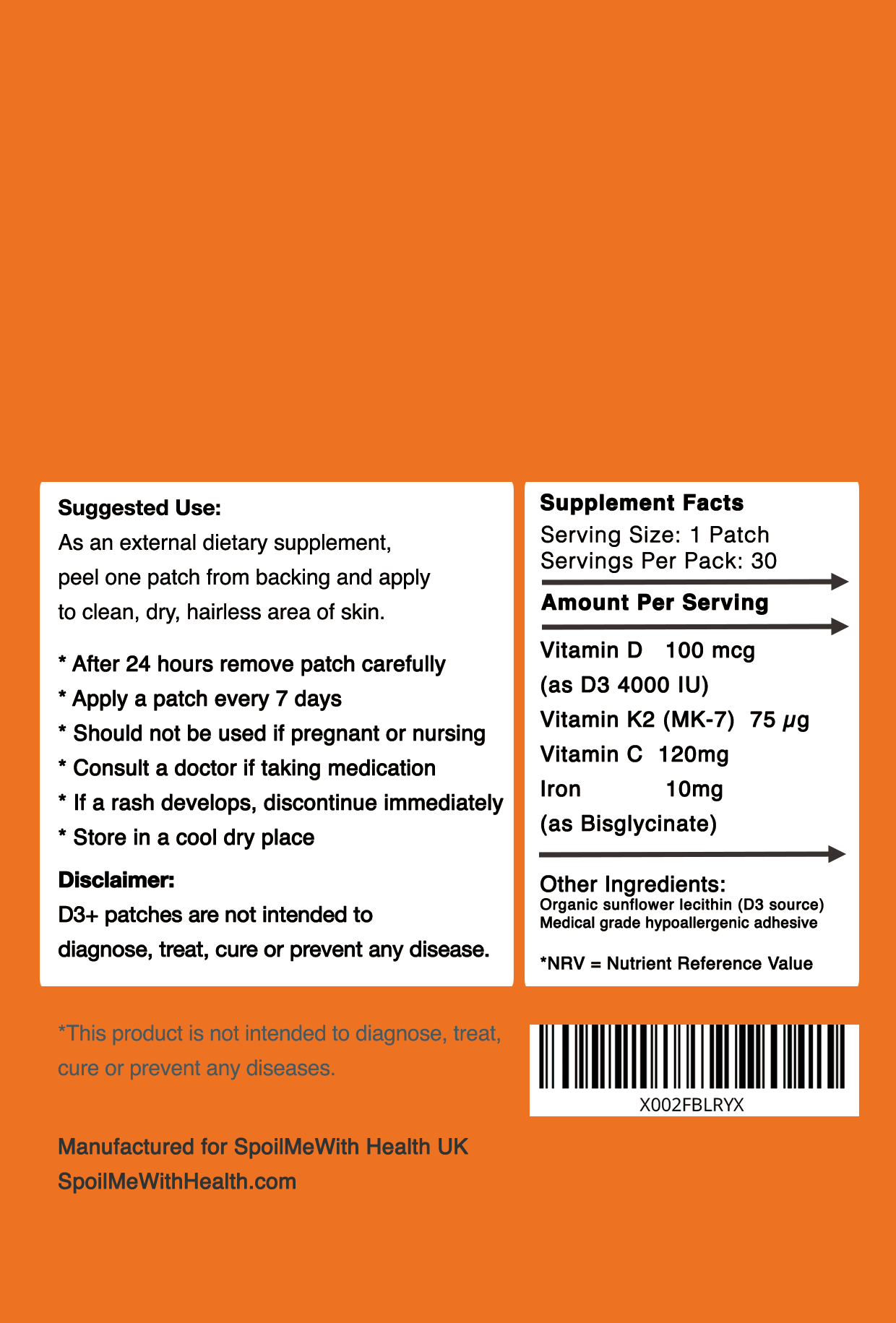 Vitamin D3 Plus Patches. 30 Week Supply